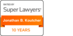 Philadelphia workers' compensation lawyer Jonathan B. Koutcher of Pearson Koutcher Law receives an award for ten years in law from Super Lawyers.